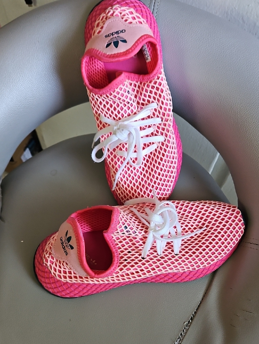 adidas Hot Pink and White Mesh Lace-Up Sneakers